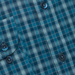 Checkered Button-Up Shirt // Blue + Gray (M)