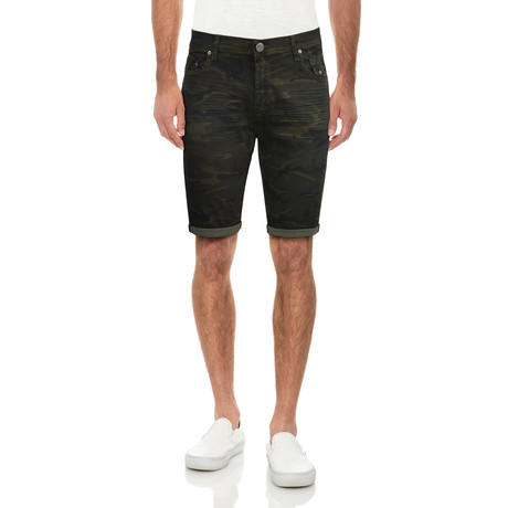 Max Roll Cuff Jean Shorts // Olive Camo (28)