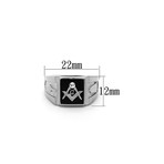 Compass + Square Freemason Design Ring // Silver + Black (12)