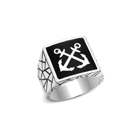 Crossed Anchor Ring // Silver + Black (8)