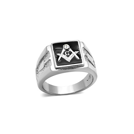 Compass + Square Freemason Design Ring // Silver + Black (8)