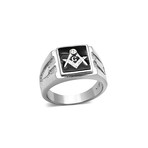 Compass + Square Freemason Design Ring // Silver + Black (13)