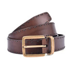 Leather Belt + Gold Flat Buckle // Brown (33" Length)
