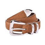 Suede Belt + Silver Buckle // Brown (35" Length)