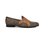 Double Buckle Suede Loafer // Taupe + Brown (Euro: 38)