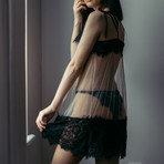 Malia Lace Chemise // Sheer + Black Lace (M)