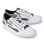 Versace Collection // Sneakers + Zipper // White + Olive Green (Euro: 39)