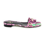 Women's Snake Print Open Toe Flat // Pink (Euro: 34)