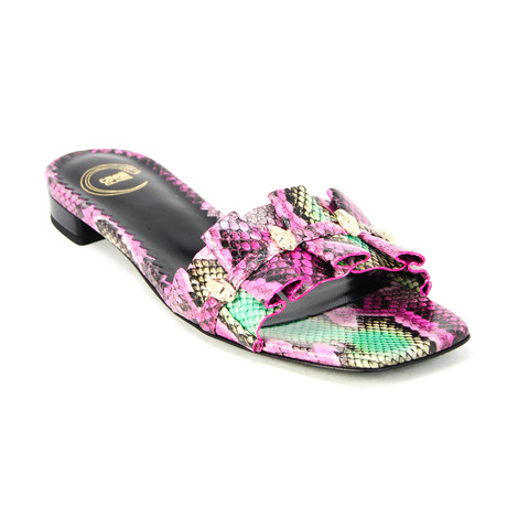 Women's Snake Print Open Toe Flat // Pink (Euro: 34)