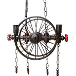 Industrial Steampunk Pipe Wheel Pendant Light
