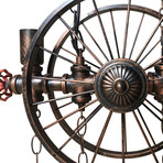 Industrial Steampunk Pipe Wheel Pendant Light