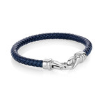 Leather + Stainless Steel Bracelet // Blue + Silver (S)