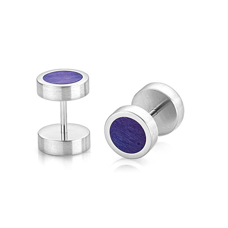 Screw Design Stud Earrings // Silver + Blue