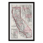 Vintage Map of California // Framed Painting Print (8"W x 12"H x 1.5"D)