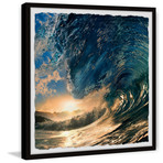 Ocean Wave at Sunset // Framed Painting Print (12"W x 12"H x 1.5"D)