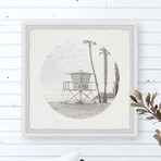 Sand Beach Tower // Framed Painting Print (12"W x 12"H x 1.5"D)