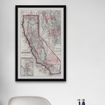 Vintage Map of California // Framed Painting Print (8"W x 12"H x 1.5"D)