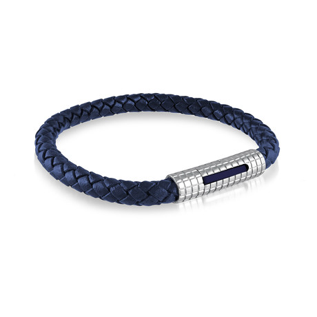 Braided Steel Grid Clasp Bracelet // 8mm // Blue (Brown)