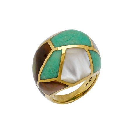 Ippolita Polished Rock Candy 18k Yellow Gold Mother of Pearl + Agate Ring // Ring Size: 7