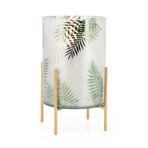 Palm Motif Frosted Mirror // Pedestal Hurricane Vase (5.5"H)