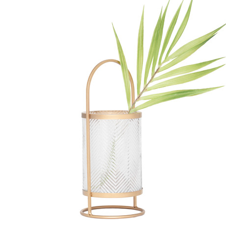 Sala // Gold Trim Glass Hurricane Vase (12"H)