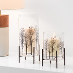 Aspen Tree Silhouette // Glass Hurricane Vase + Stand (10"H)