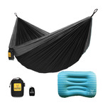 DoubleOwl Hammock + Inflatable Pillow (Navy + Light Blue Hammock + Stripe Pillow)