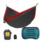 DoubleOwl Hammock + Inflatable Pillow (Navy + Light Blue Hammock + Stripe Pillow)