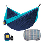 DoubleOwl Hammock + Inflatable Pillow (Navy + Light Blue Hammock + Stripe Pillow)