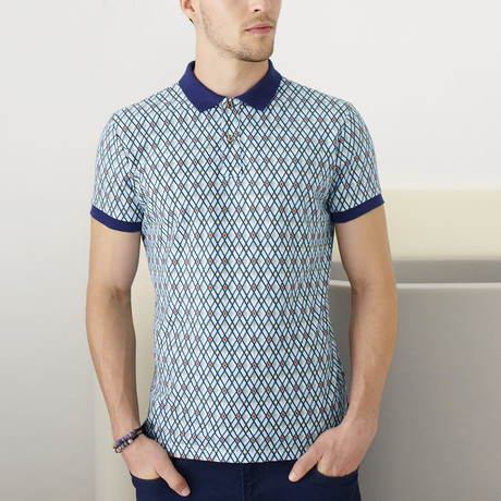 Polo Shirt With Diamond Print // Navy Blue (XS)