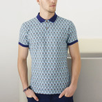 Polo Shirt With Diamond Print // Navy Blue (2XL)