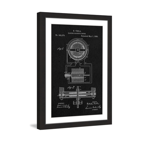Tesla Motor 1888 // Black Paper Framed Painting Print (8"W x 12"H x 1.5"D)
