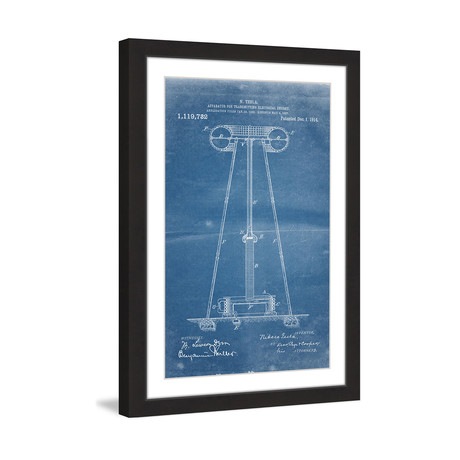 Tesla Coil 1914 // Blueprint Framed Painting Print (8"W x 12"H x 1.5"D)