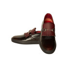 Cracked Leather Slip On Sneakers // Black + Burgundy (Euro: 39)