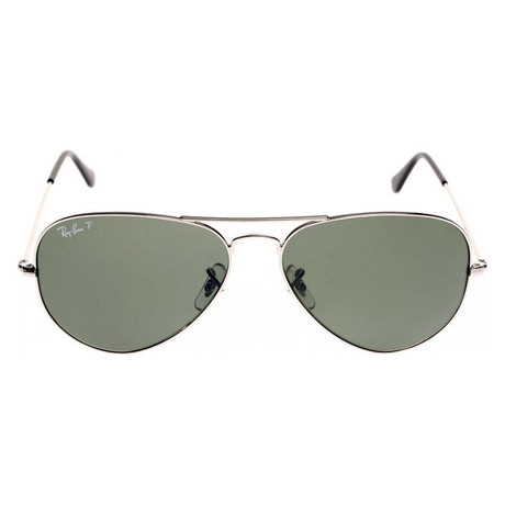 Unisex Crystal Aviator Polarized Sunglasses // Silver + Green