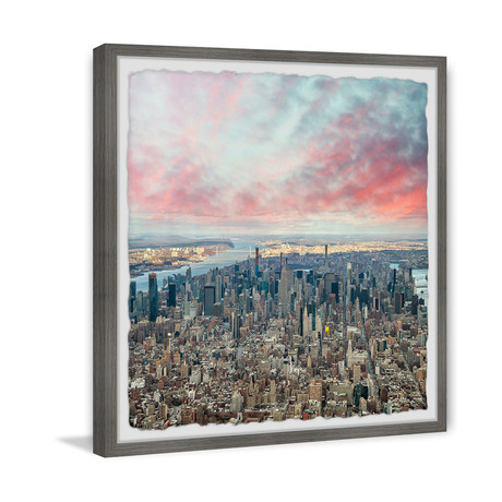 New York City from Afar // Framed Painting Print (12"W x 12"H x 1.5"D)