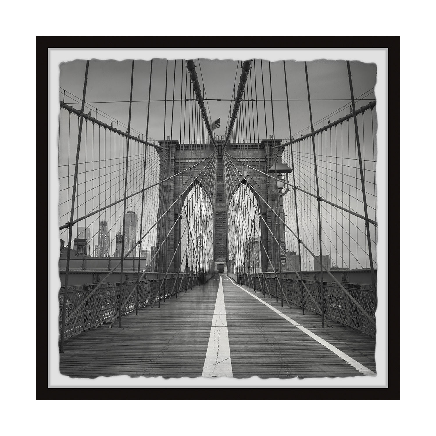 Brooklyn Bridge in Black + White // Framed Painting Print (12"W x 12"H