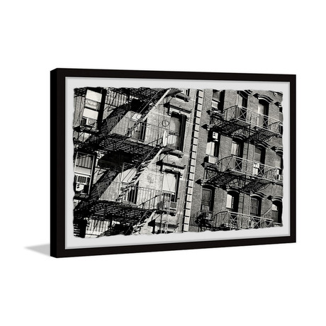 NY Fire Escape Stairs // Framed Painting Print (12"W x 8"H x 1.5"D)