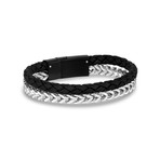 Leather + Franco Link Bracelet // 6mm // Black + Silver (7.5")
