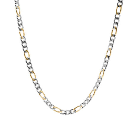 Two-Tone Figaro Link Necklace // 7mm // White + Yellow (20")