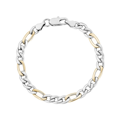 Two-Tone Figaro Link Bracelet // 7mm // Yellow + White (7.5")