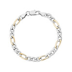 Two-Tone Figaro Link Bracelet // 7mm // Yellow + White (7.5")