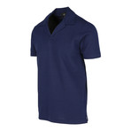 Open Collar Cotton + Silk Polo Shirt // Navy (L)