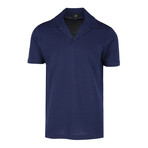 Open Collar Cotton + Silk Polo Shirt // Navy (M)