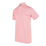 Pique Stripe Short Sleeve Polo Shirt // Coral (L)