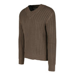 Silk Brioche Rib V-Neck Sweater // Brown (L)