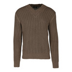Silk Brioche Rib V-Neck Sweater // Brown (XL)
