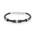 Stainless Steel + Leather Bracelet // Black + Silver