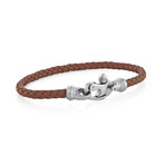 Leather + Steel Screw Clasp Bracelet // Brown + Silver (M)