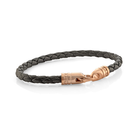 Leather + Designer Clasp Bracelet // Black + Rose Gold Plated (S)
